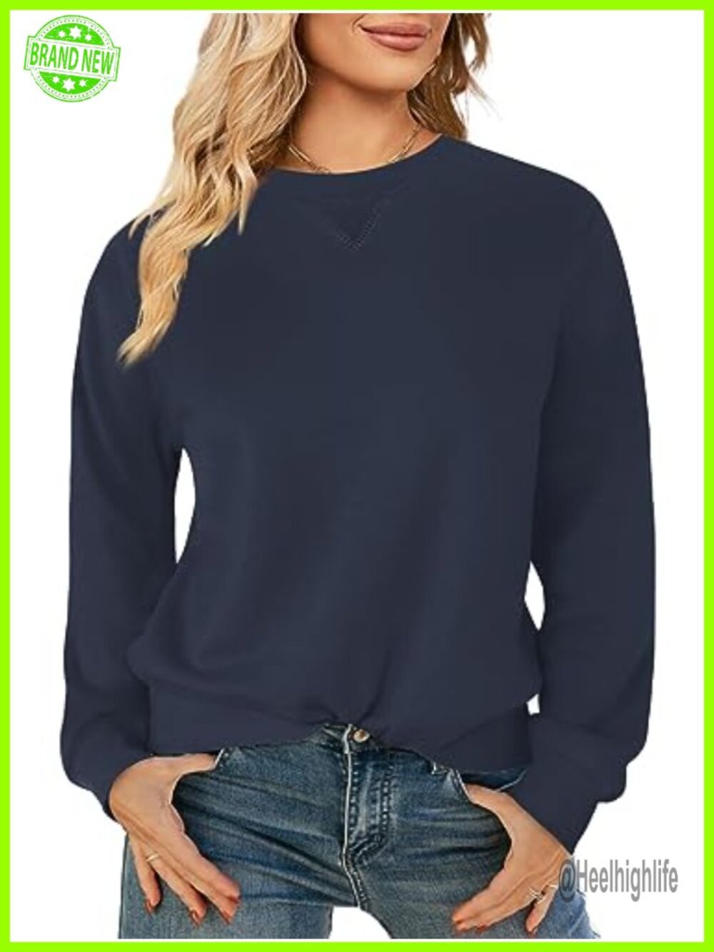 Women Cotton Crew Neck Long Sleeve Pullover Sweatshirt Casual Top